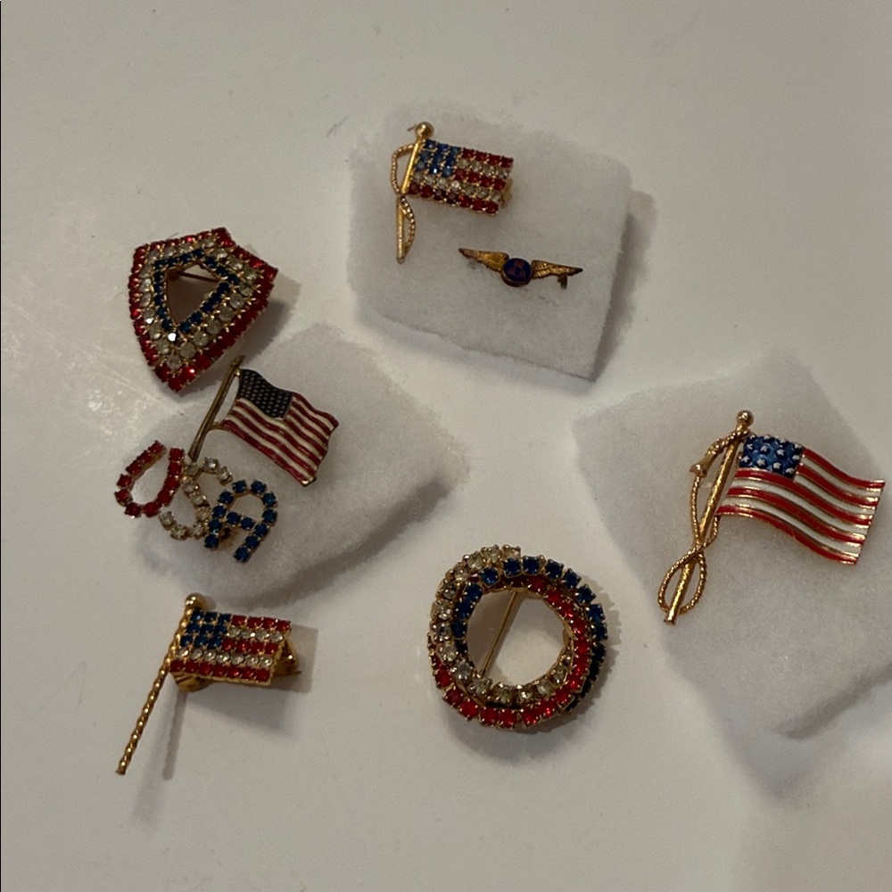 Patriotic Red, White & Blue Flag Pin Set - Women Jewelry